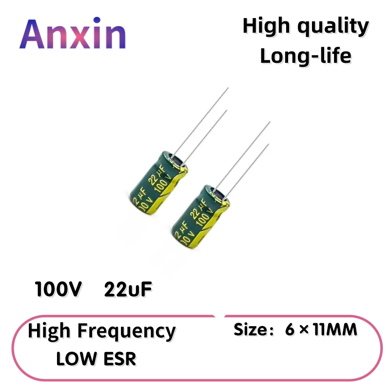 

50PCS 100V22uF Aluminum Capacitor, High Frequency Low ESR 105°C Radial for Power Supply Long-life 6×11MM
