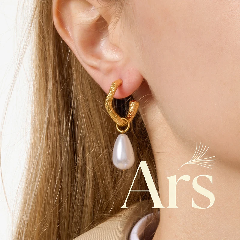 أقراط متدلية من اللؤلؤ المطلي بالذهب من Ars للنساء، حلق حلق مفتوح أنيق مع أقراط متدلية من اللؤلؤ من الفولاذ المقاوم للصدأ #1