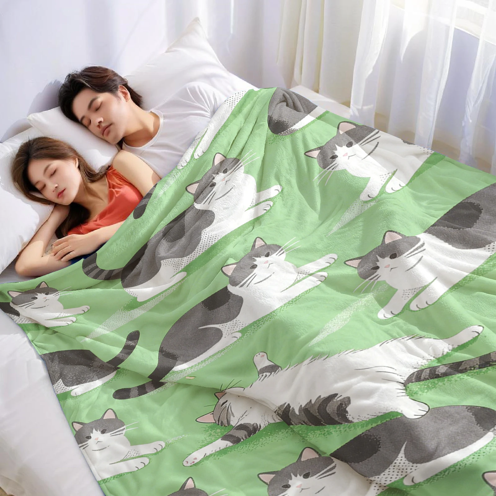 Gray Cat Lounge Ultra Soft Sherpa Fleece Blanket Fluffy Warm Thick Throw for Sofa Bedroom Couch Holiday Home Decor Gift