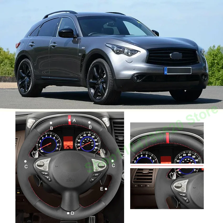 

Hand-Sewn Alcantara Non-slip Suede Leather Car Steering Wheel Cover Wrap for Nissan Juke 370Z Note Interior Accessories