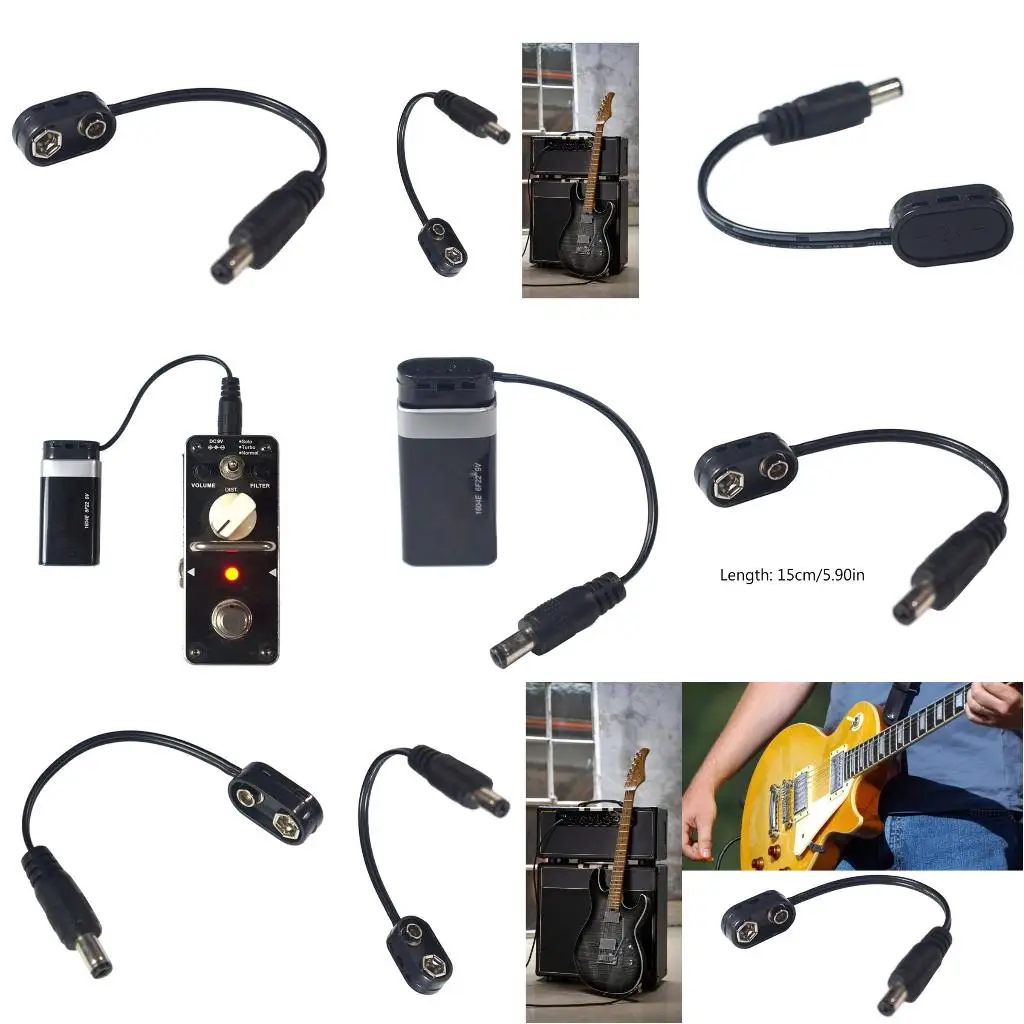 Q39E Guitar Effect Pedal Cable Adapter 9V Battery Clip Converter Cable DCJack Plug