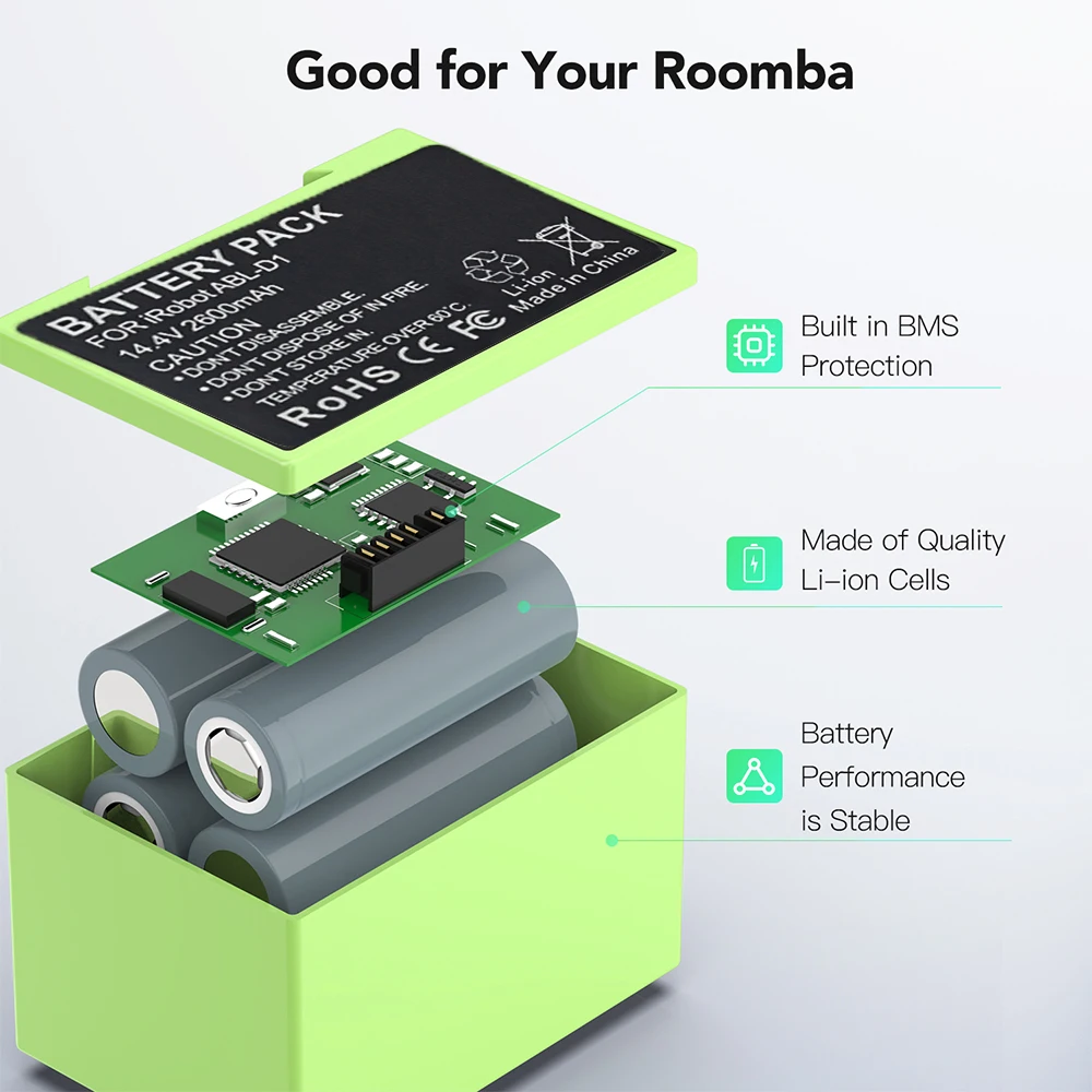 New 14.4V 2600mAh i7 Battery Replacement for iRobot Roomba e & i Series i7+ e5 7150 7550 i3 3150 i3+ 3550 i4 4150 Part