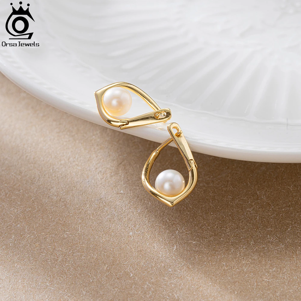 ORSA JEWELS Vintage 925 Sterling Silver Natural Pearl Earrings for Women Handpicked Round Pearl Ear Buckle Party Jewelry GPE68