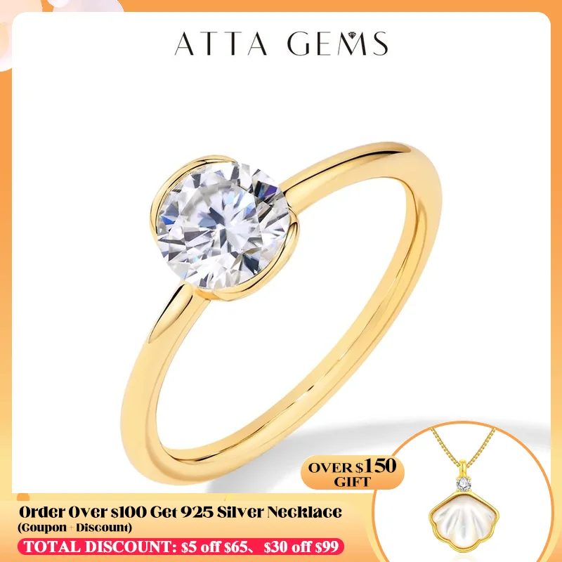 

ATTAGEMS S925 Sliver D Color Round Cut 1CT Moissanite Rings for Women Men With GRA Certificed 10K 14K 18K Gold Fine Jewelry New