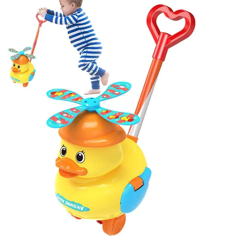 Andador para niños pequeños, pequeño pato amarillo, juguetes de empuje, sonidos de quacking y acción adormecida, juguete para aprender a caminar, andador de empuje