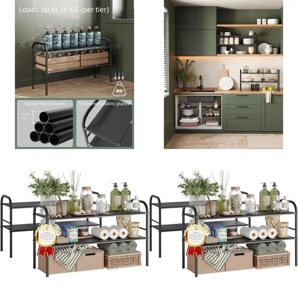 

Набор из 2 расширяемых органайзеров для хранения под раковиной с 8 съемными панелями для кухни, ванной комнаты и обувницы