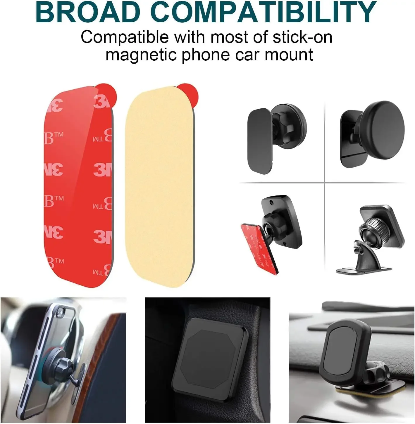 وسادات لاصقة فائقة الإمساك 4 قطع |   شريط تثبيت هاتف السيارة المغناطيسي 3M |   لتركيب اللوح والزجاج الأمامي