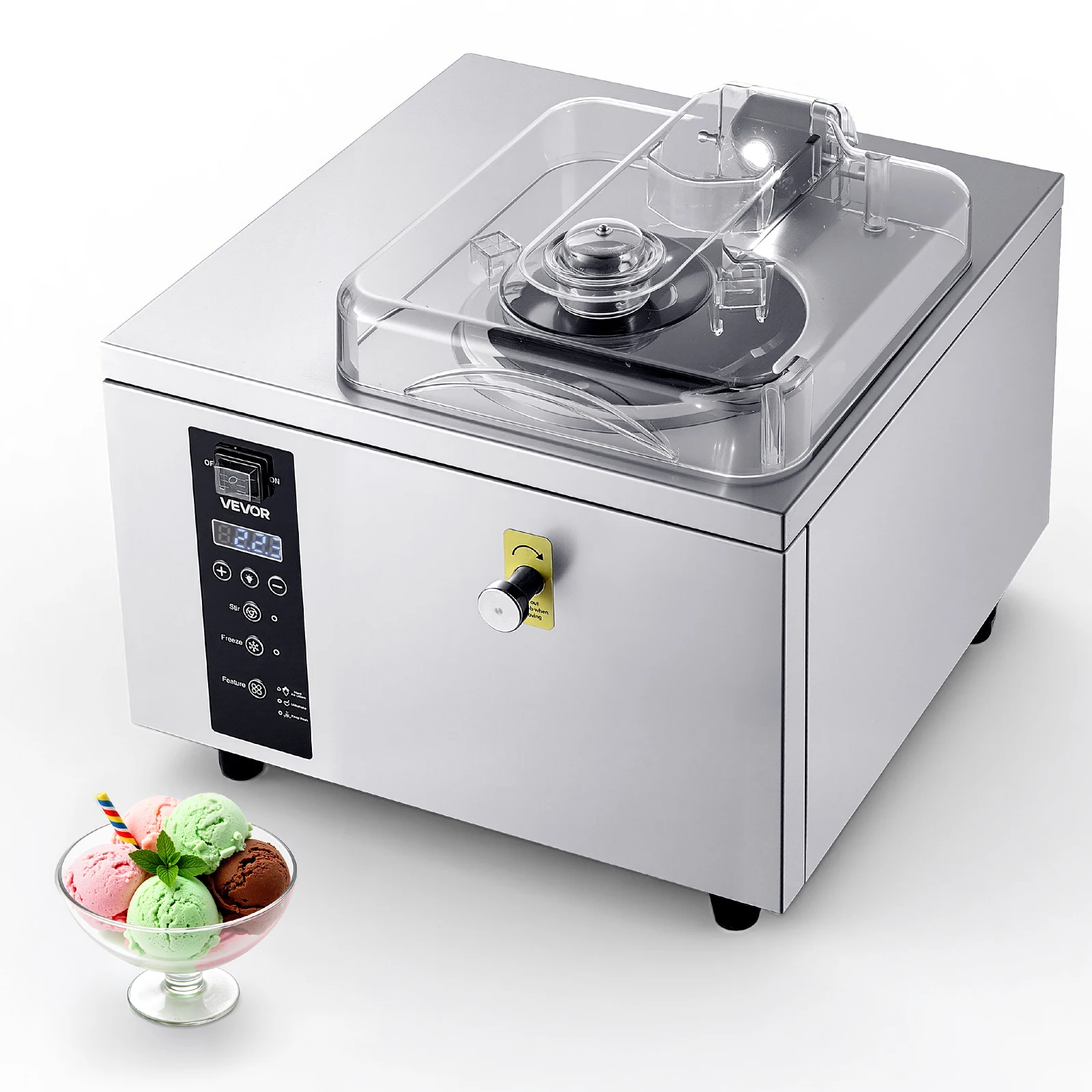 SucceBuy Machine à glace dure commerciale 1,32 Gal/heure, machine à gelato et à glace dure avec cylindre de 2,8 L, nettoyage automatique, panneau LED