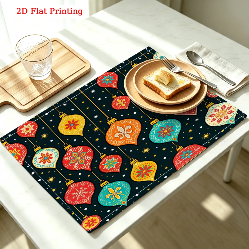 Colorful Christmas Ornament Pattern Print Kitchen Placemat Coaster Linen Pad Dish Coffee Cup Table Mat 30x40cm Home Decor
