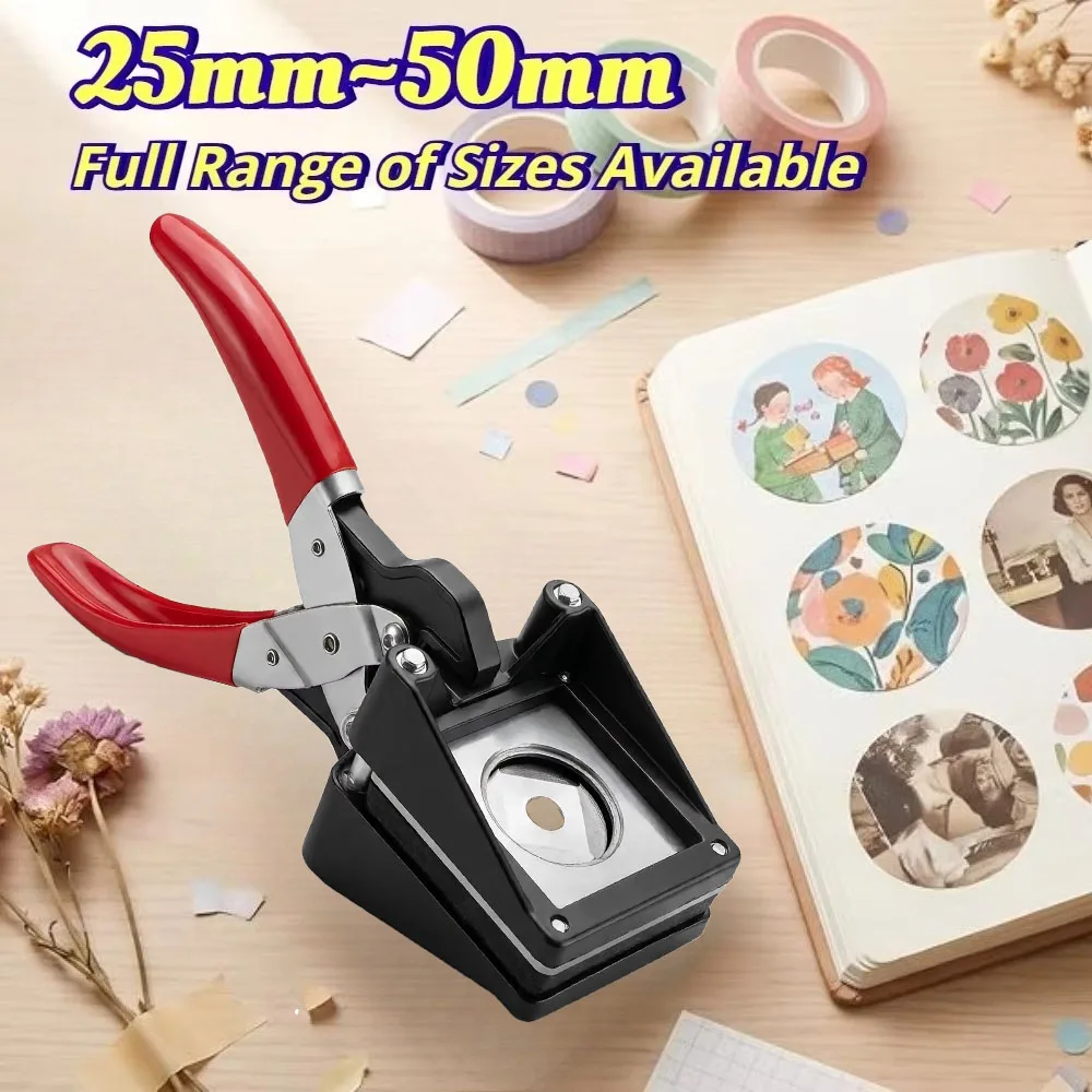 25/32/35/44/50mm Circle Handheld Paper Cutter for Button Making for Business Cards Crafts DIY Projects Hardened Steel Blade