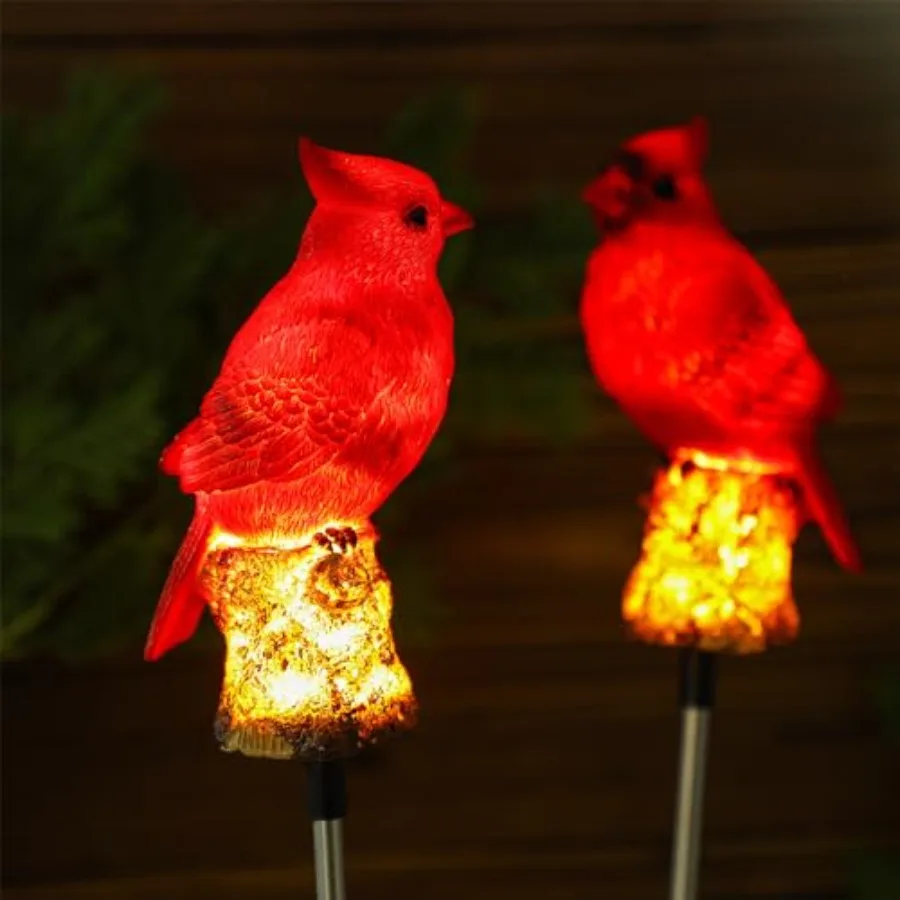 4 Pack Solar Cardinal Gifts Stake Light Cardinal Decor Garden Red Bird Figurine Memorial Solar Light Outdoor Pathway Yard Lawn