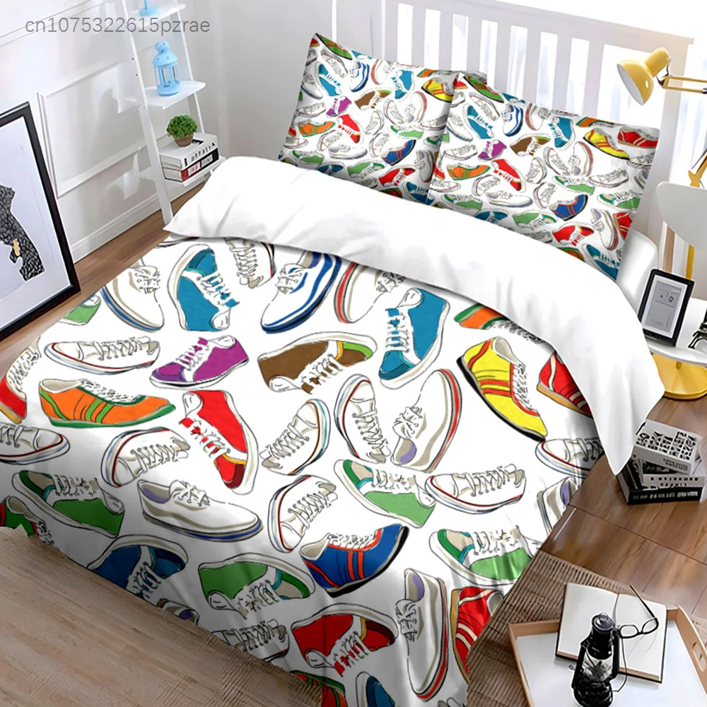 Colorful Shoes Pattern Decor Set Multiple Sizes kid's And adults' Bedroom Exquisite 3PC Bedding set, Gift