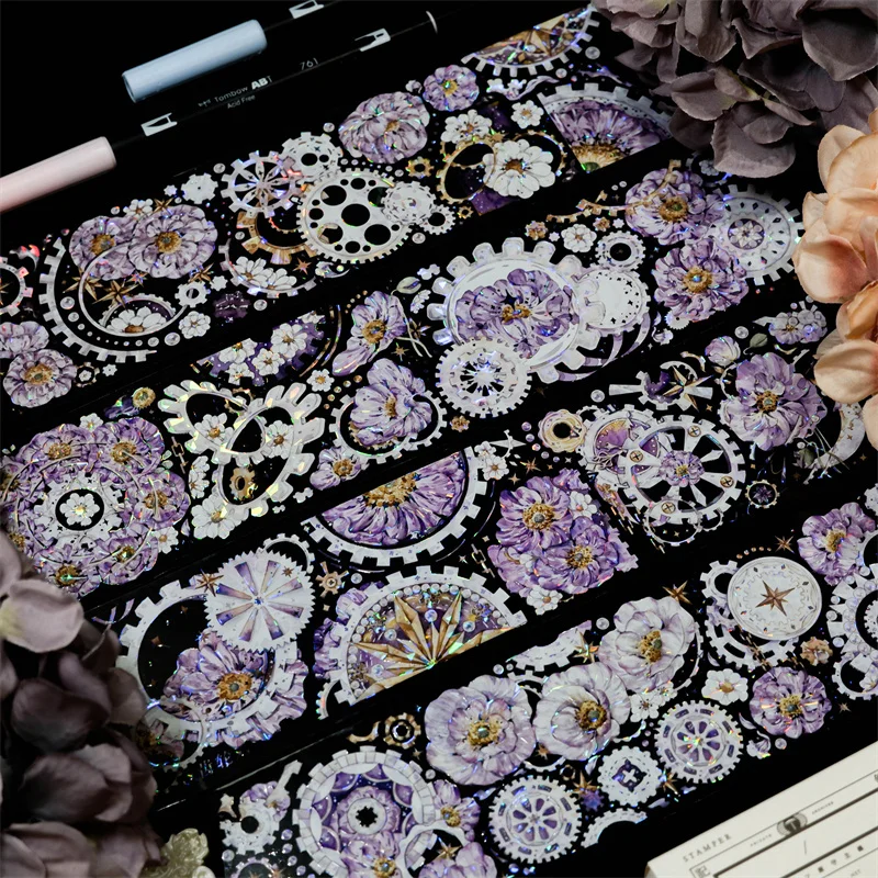 1 Loop 100CM Gothic Soul Floral Butterfly Shiny Shell Crystal PET Tapes DIY Decor Card Making Scrapbooking Planner Sticker