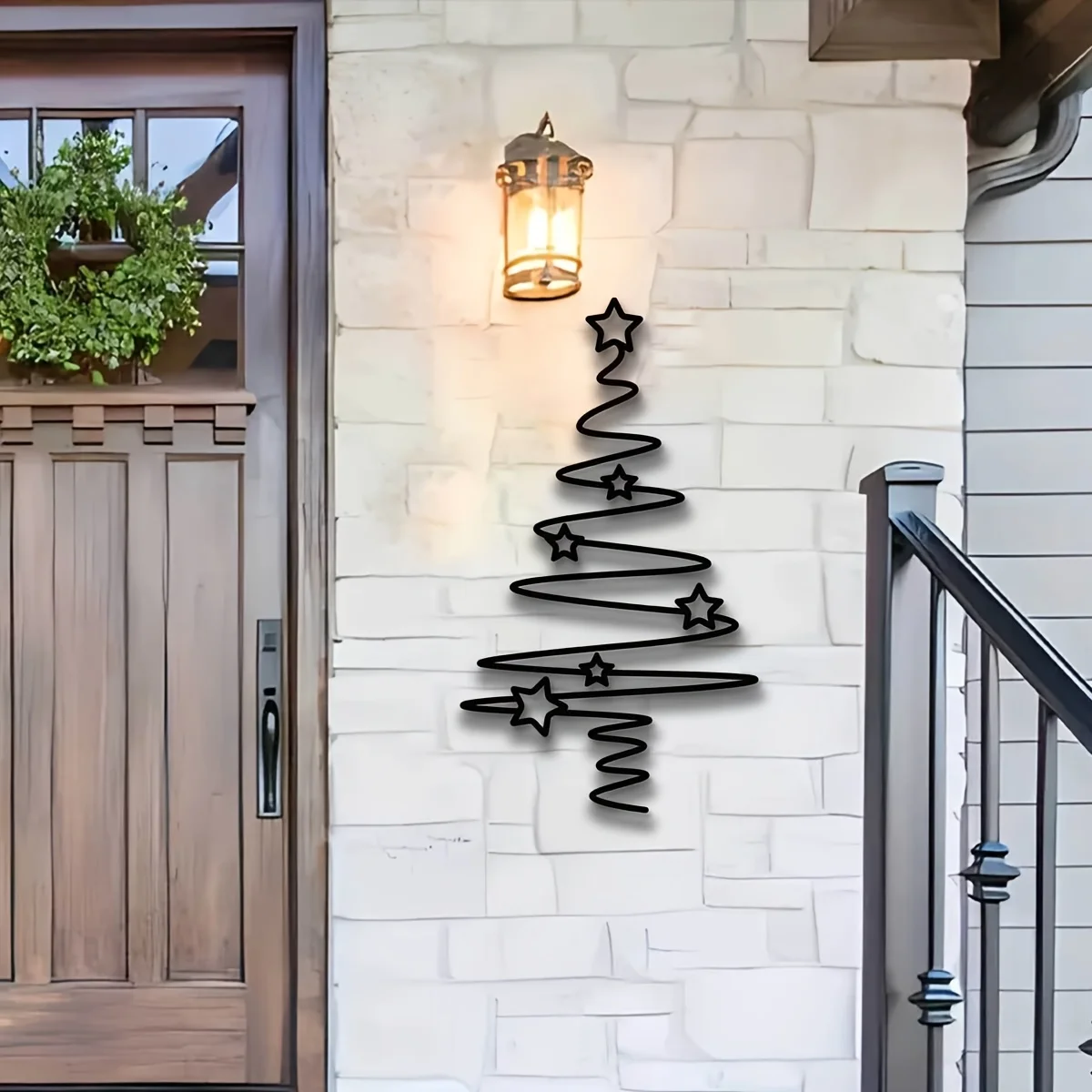 [Christmas Tree Art] 1pc Black Metal Christmas Tree Wall Art with Stars | No Power Needed, Featherless Iron Sculpture