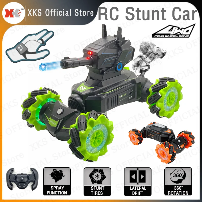 JJRC Q106 RC Twist Stunt Car 2.4G 4WD Off-Road with Gravity Watch Light 360° Rotate RC Water Bomb Car Shoots Toys Gift for Boys