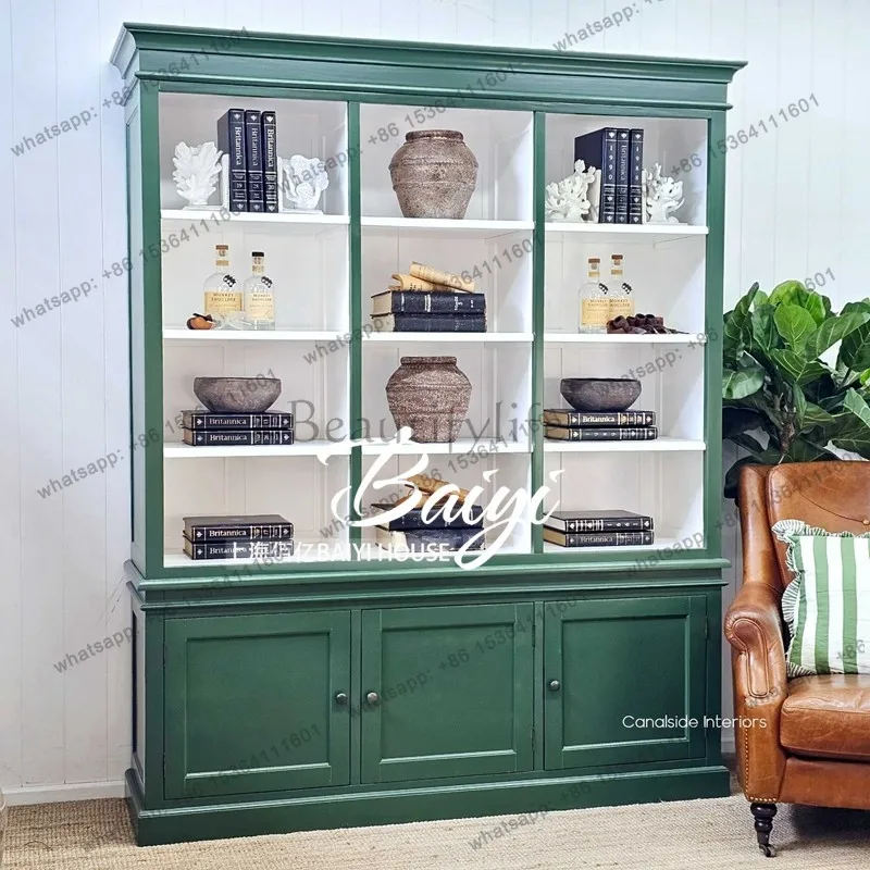 American rural retro bookcase French solid wood light luxury high-end home display case