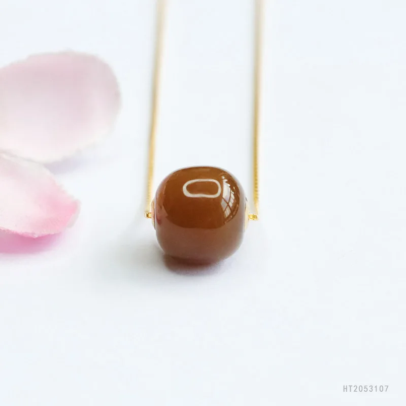 

18K Gold Smooth Bead Pendant Candy Hetian Jade Lucky Necklace HT2053107