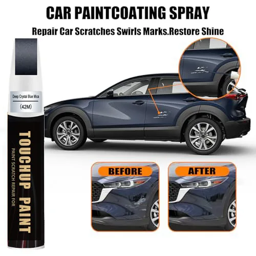 Car Touch Up Paint(Deep Crystal Blue Mica(42M)) for Mazda Car Paint Scratch Repair Kit, Quick & Easy Solution to Repair