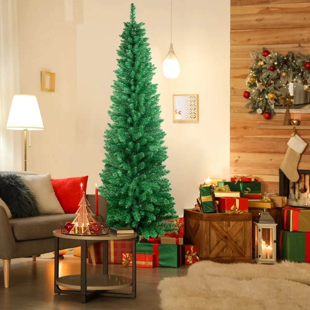 

4/5/6/7FT Тонкая искусственная рождественская елка Рождественский карандаш ель Реалистичные светодиодные фонари