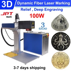 3D Dynamic Fiber Laser Marking Machine JPT Mopa 3D Relief Deep Engraving Machine 3 Axis 100W Laser Engraver for Metal Cutting