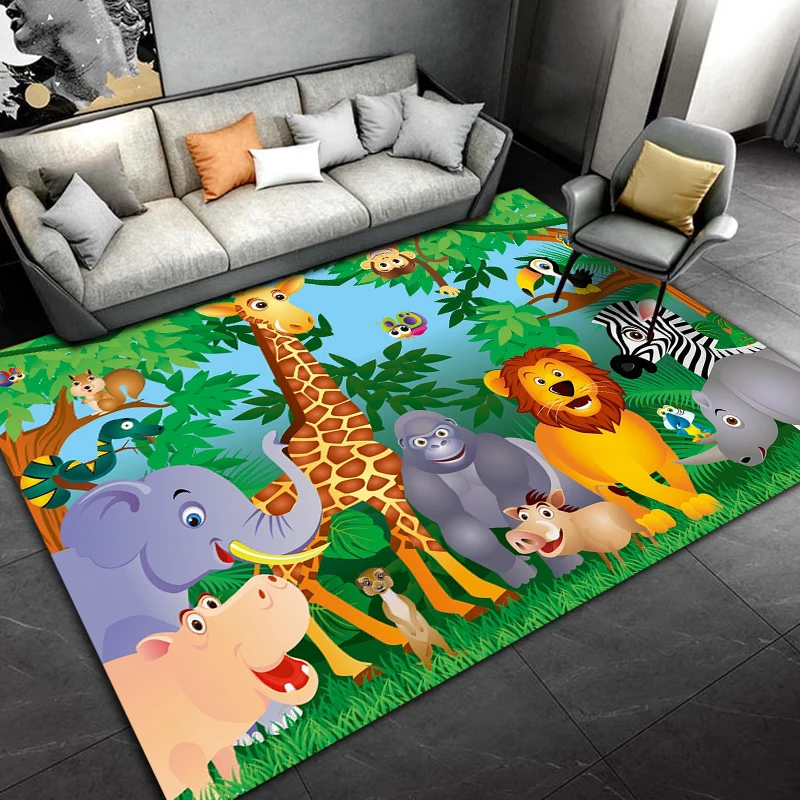 Cartoon jungle animal print carpet children play carpet living room bedroom non-slip carpet photography birthdaygift props