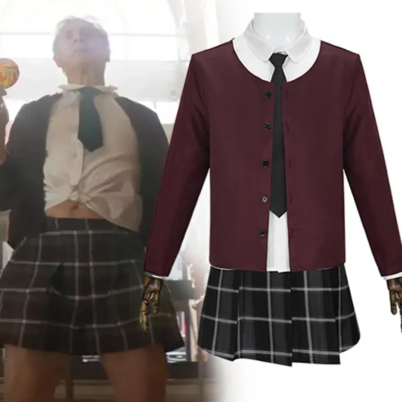 2025 Película Adulto El Arma Desnuda Frank Drebin Jr. Uniforme de colegiala a cuadros disfraz de Halloween Liam Neeson hombres Cosplay Cosdea