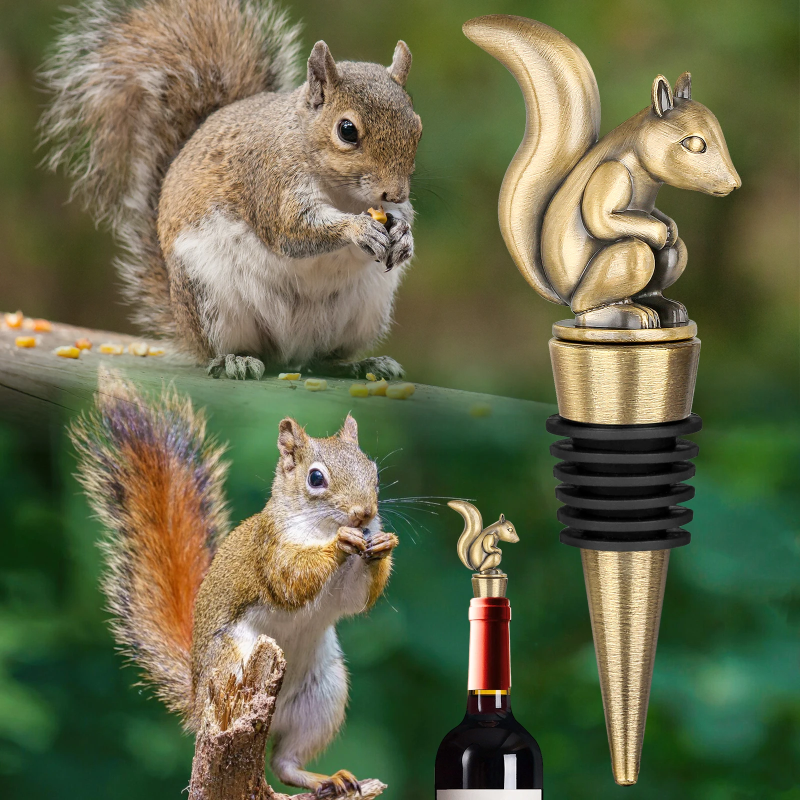 LKKCHER Cute Squirrel Wine Stopper Home Kitchen Bar Barware Bottle Stoppers Valentine's Day Presents Gift Set for Men Husband