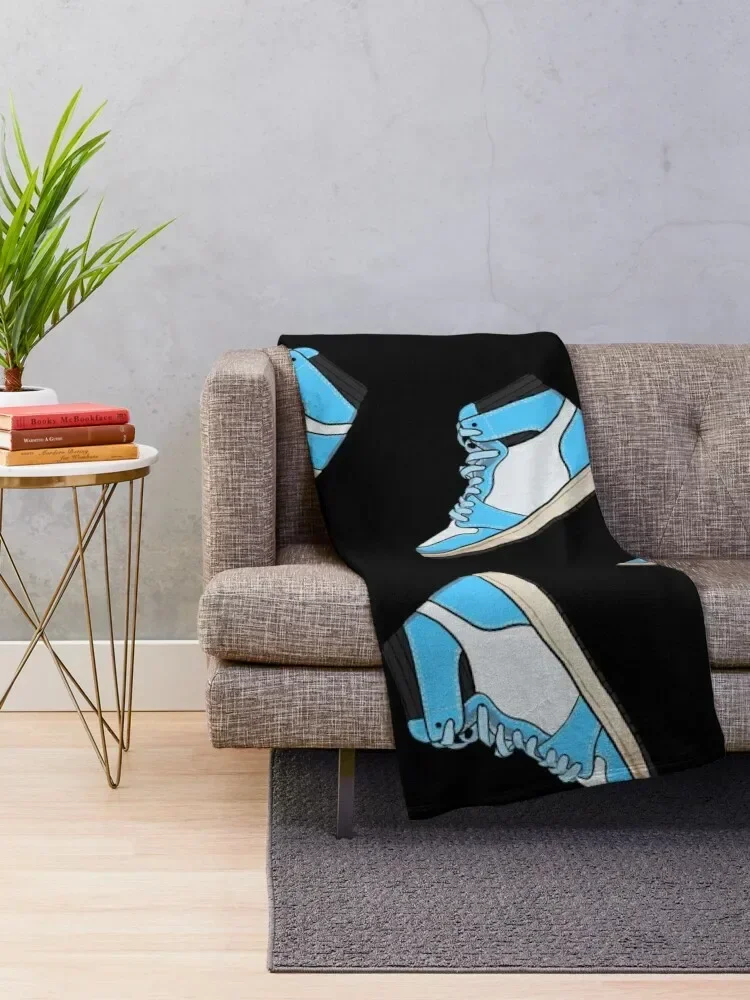 Blue and white high top sneaker pattern - black background Throw Blanket bed plaid Beautifuls Blankets