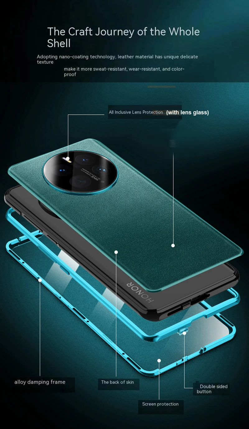 Metal Phone Case For Honor X9C Smart X9B X9A X7C X7b magic 6 7 Pro 4 Lite 5G Temper Glass Lens Protect Leather Back Cover cases