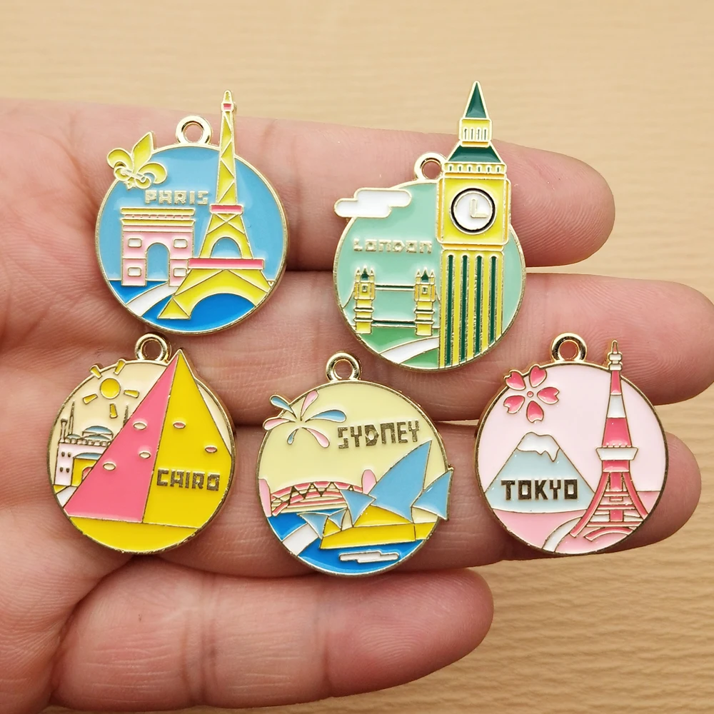 10pcs Famous Building Charm Jewelry Accessories Necklace Earring Pendant Diy Making Craft Supplies Alloy Metal Gold Plated