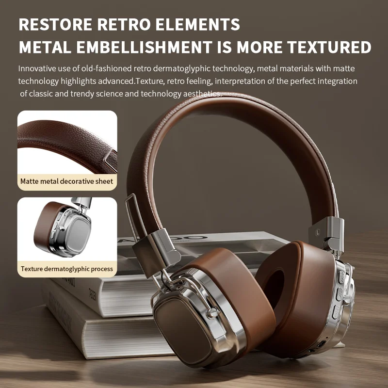 Lefon Retro On Ear Headphones Wireless 5.3 Bluetooth Head Mounted Earphones Heavy bass Headsets for Computer Phone