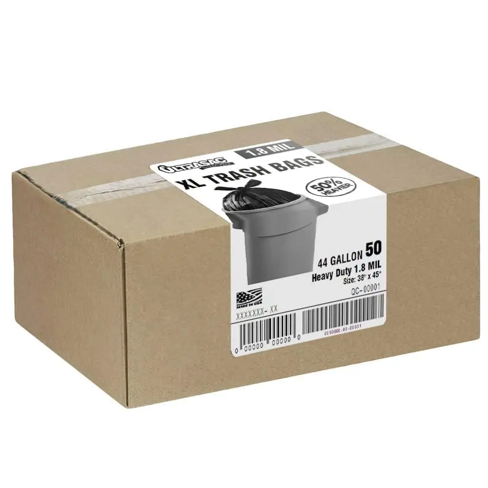

Heavy Duty 45 Gallon Trash Bags, 50 Count with Ties, 1.8 MIL Thick for Industrial, Home, and Commercial Use