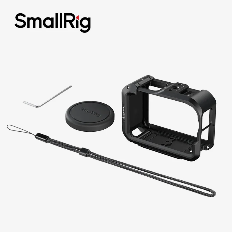 SmallRig OSMO Action 6 Cage for DJI OSMO Action 6 Advanced Edition with Silicone Lens Cover Wrist Strap w Cold Shoe Mount