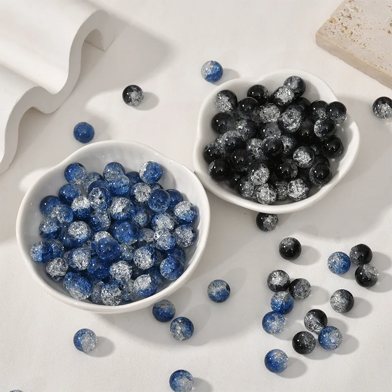 50 Ice Crack Popping Imitation Crystal Glass Glazed Round Beads DIY Handmade Beaded Necklace Bracelet Material Accessories