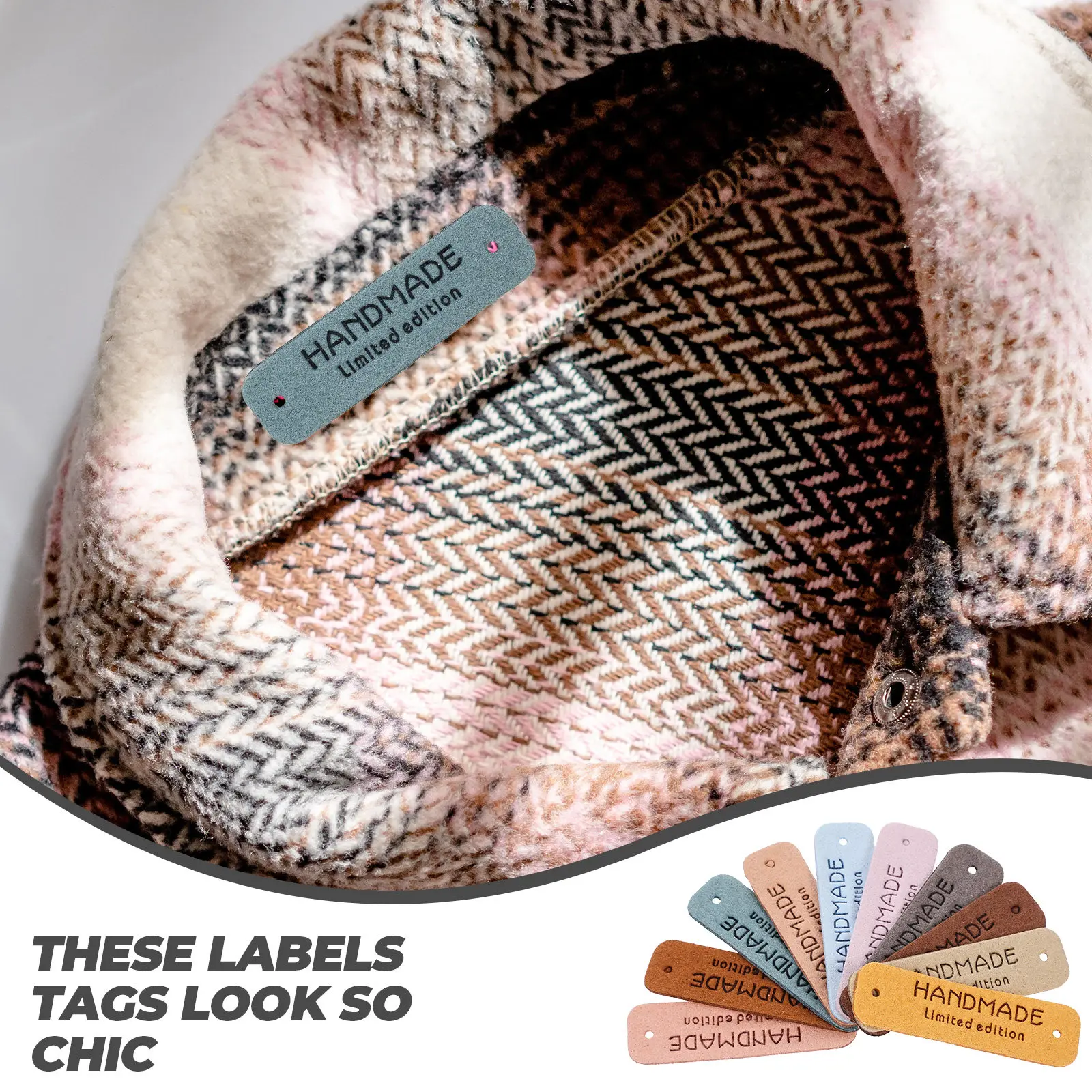 

100Pcs Letter Embossed Tags Handmade Crochet Sewing Labels for Clothing Bags Handmade Labels Crochet Tags