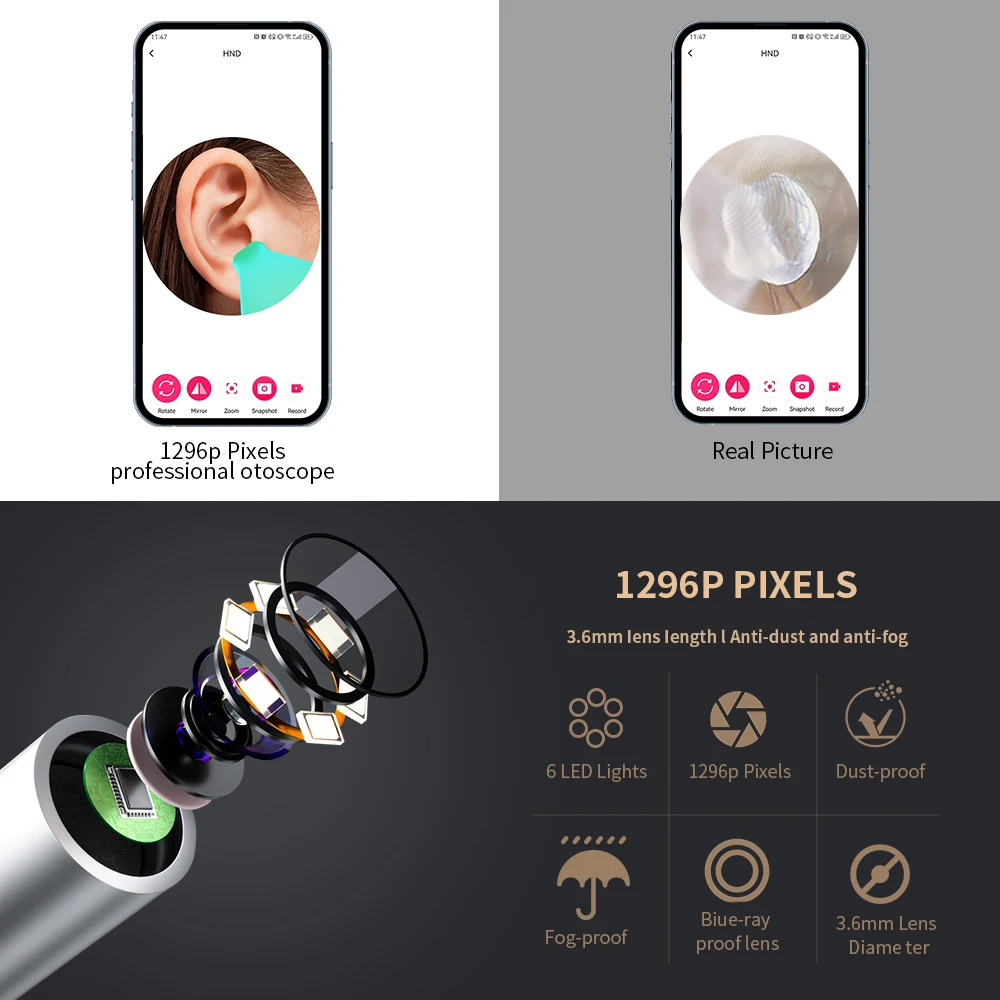 Ear Wax Cleaner with Camera Wireless Safe Earwax Removal Endoscope with Camera Luminous Otoscope Ear Cleaning Tools Ear Care