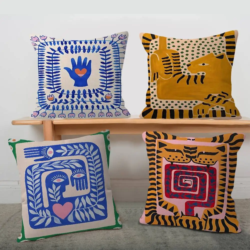 Ancient Egypt Tiger Leopard Cushion Cover Car Throw Pillow Case For Sofa Car Christmas Gift 40x40cm 45x45cm