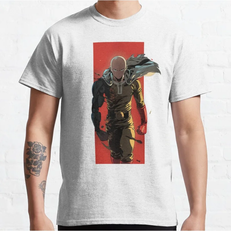 1 hit Cyborg Robot arm Super hero manga One punsh man Anime crewneck T-shirt for men Large size Adult Tops S-6xl