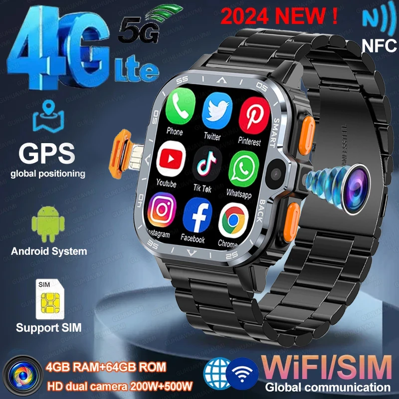 Sim smart watch 4g netzwerk gps navigation wifi nfc dual kamera 64g rom speicher video musik kleines