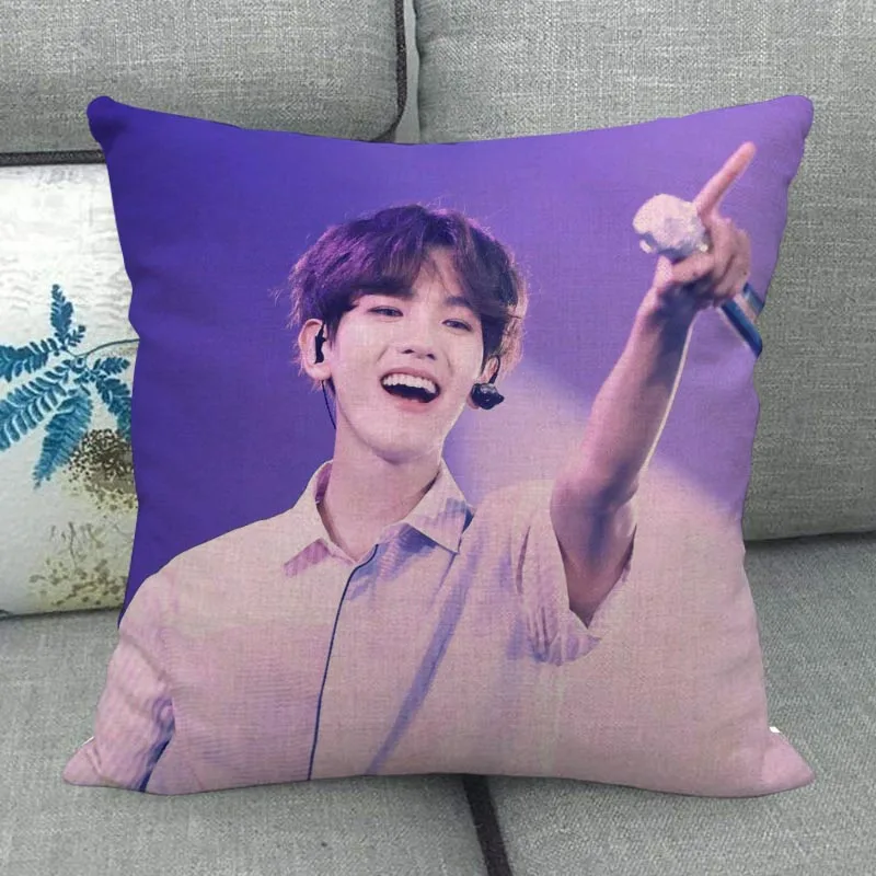 Custom BAEK HYUN Pillowcase Wedding Decorative Cotton Linen Pillow Case For Home PillowCover 45X45(One Sides)