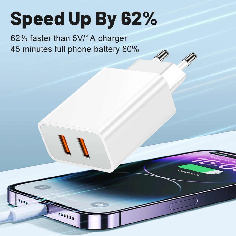 2.4A Dual USB Charger Fast Charger Mobile Phone Adapter EU/US/UK Plug QC3.0 For Samsung Huawei Xiaomi Oppo Wall Travel Charger