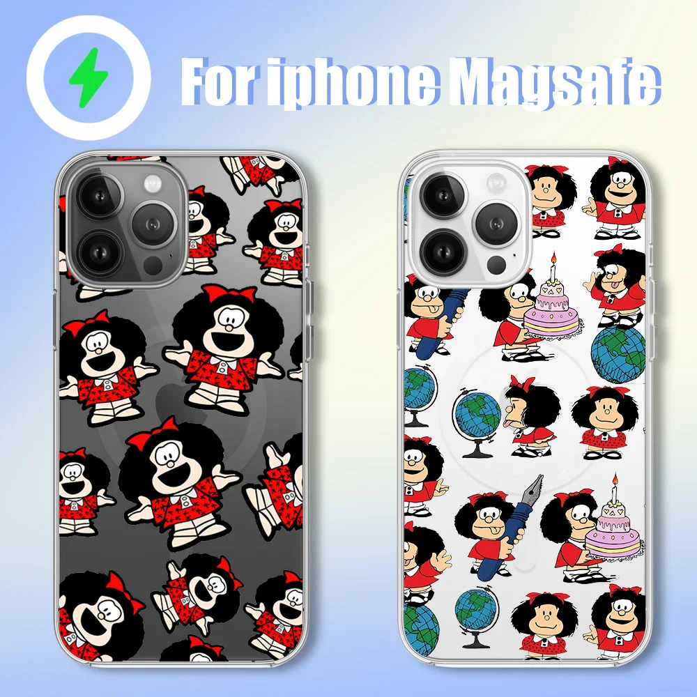 Catoon Mafalda Phone Case for iPhone 12 11 13 14 15 16 Max Pro Plus Magsafe Magnetic Wireless Cover