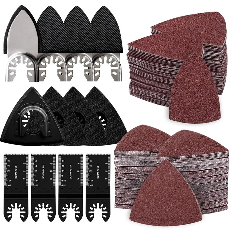 

162Pcs Oscillating Tool Sanding Pads Kit, 4Pcs Triangle Sanding Pads, 4Pcs Finger Sanding Pad And 4Pcs Multi Tool Blades