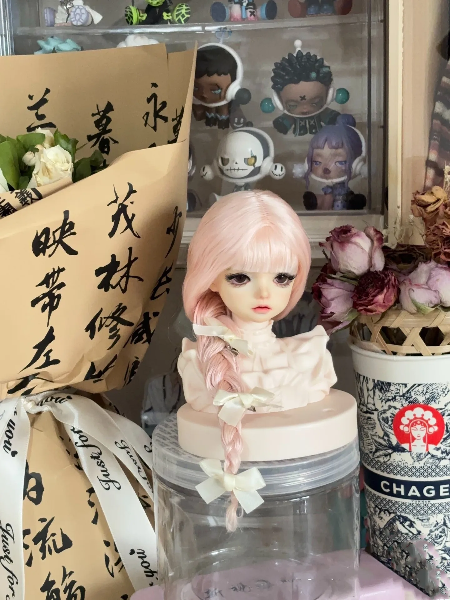 

Волосы для волос BJD парик розовые длинные косы 1/4 мохеровый парик бесплатная доставка ​