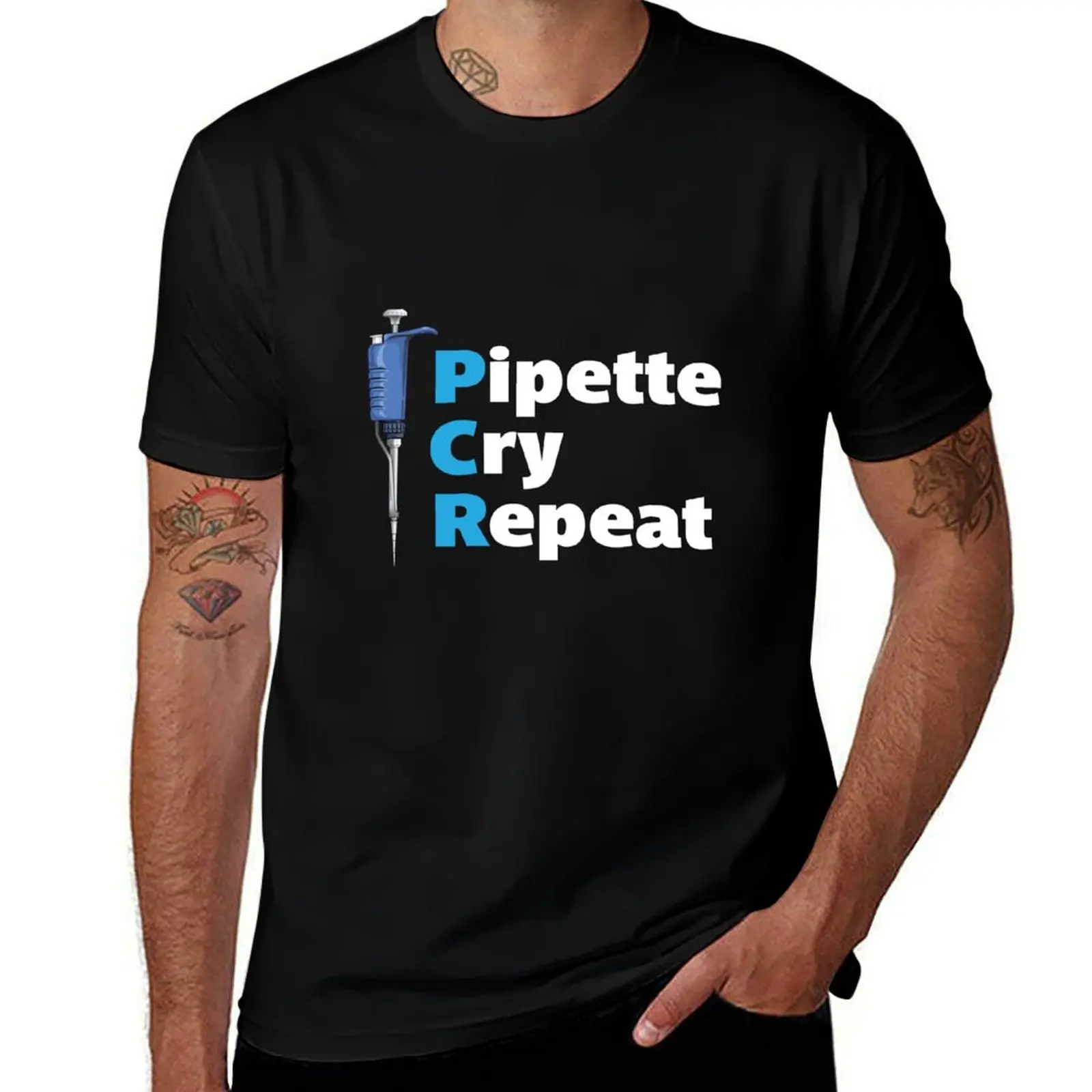 Pipette Cry Repeat PCR Blue Pipette T-Shirt cotton t shirt pack t shirts with prints t shirt man plain T-Shirt