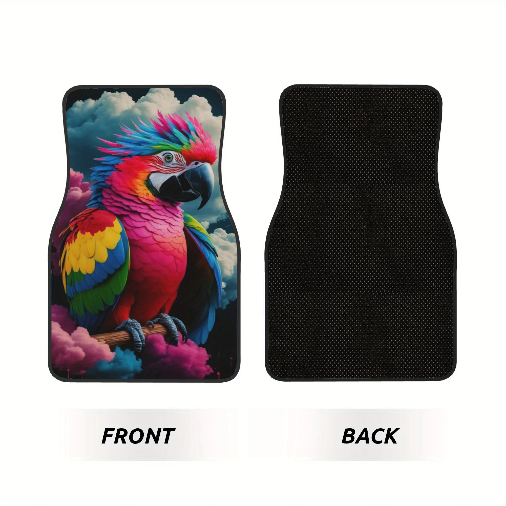 4pcs Multicolored Parrot Perched On A Branch With Clouds In The Background Pattern Universal Car Floor Mats - Polyester Material