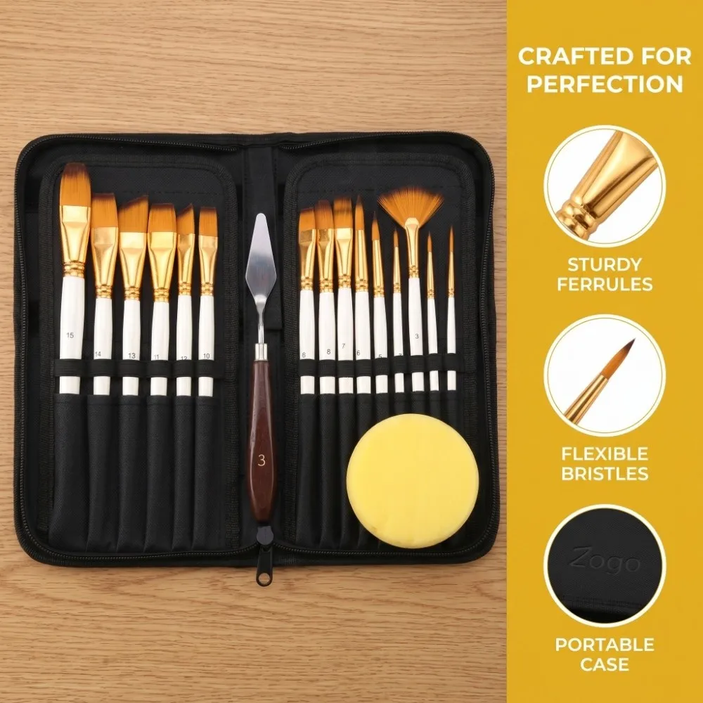 17PCS Pearl White Painting Brushes with Canvas Bag Nylon Brush Heads Art Brush Kit Light Portable Art Supplies