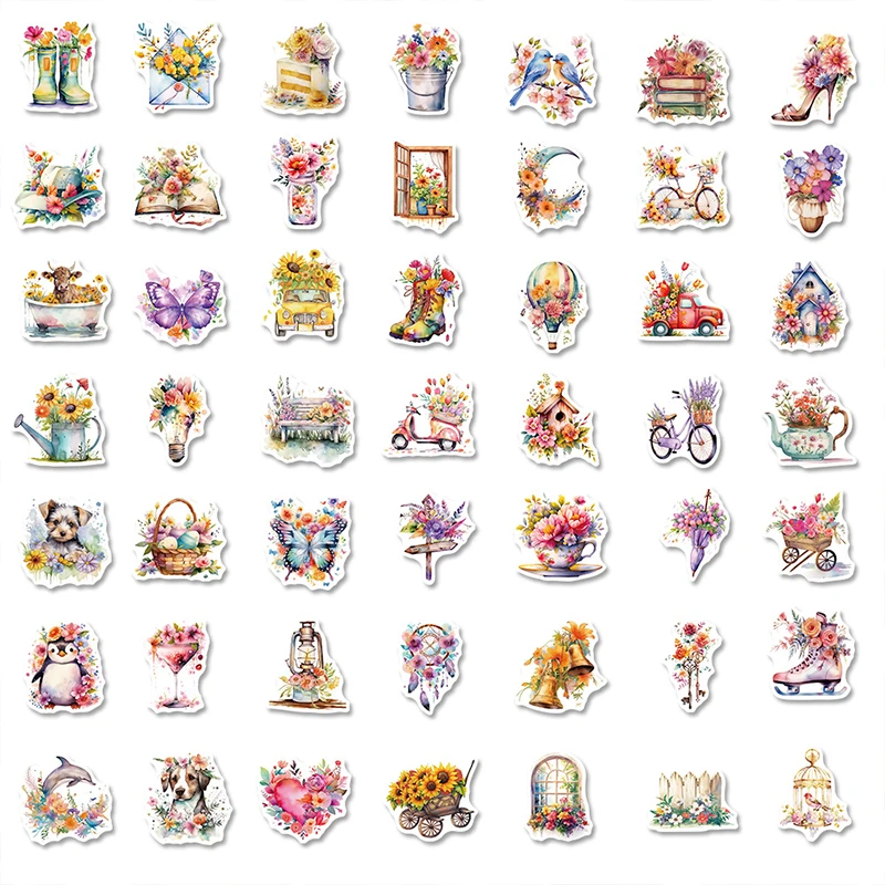 50 قطعة من ملصقات الزهور العتيقة على شكل زهور وردية لسكرابوكينغ نبات طبيعي شارات جمالية مقاومة للماء لزجاجة المياه والكمبيوتر المحمول
