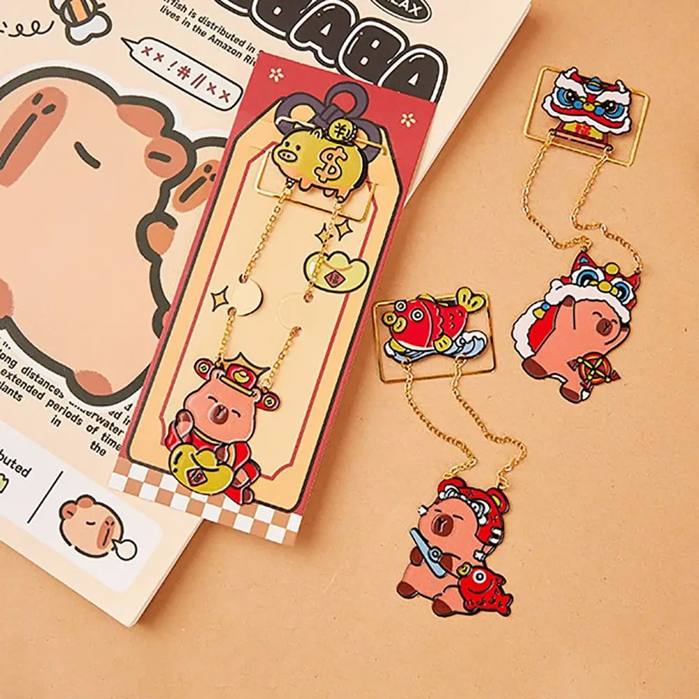 Capybara Bookmark Kawaii Capybara Bookmark High-grade Cartoon Tassel Pendant Bookmark Metal Red Book Clip New Year Book Clip