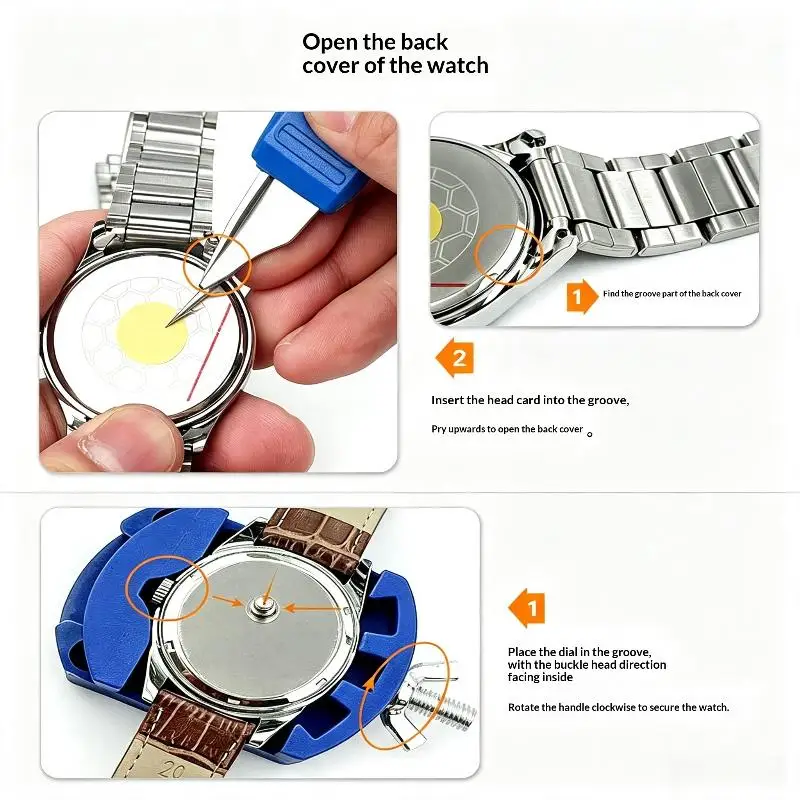 Uhrenreparatur-Werkzeugset, tolles Geschenk für Uhrensammler, Gehäuseöffner, Armbandentferner, Schraubendreher, Hebelwerkzeug zur Uhrenanpassung – Detail 12